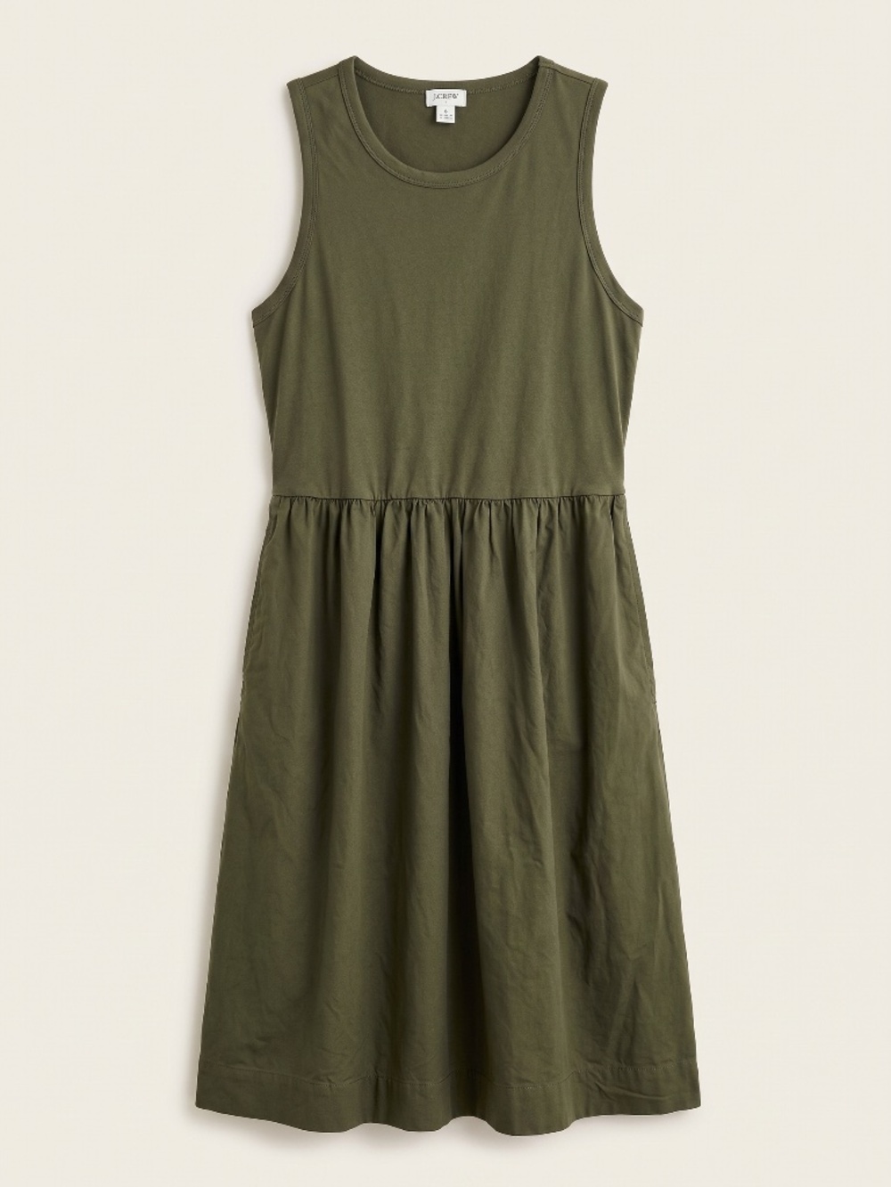 J.Crew Olive Green Mixed Media Knit Tank & Poplin Skirt Midi Dress Size S